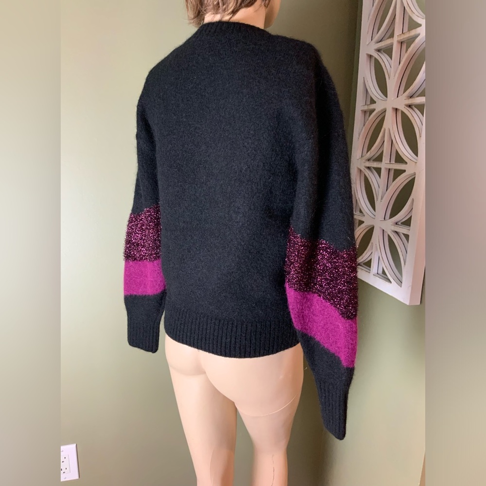 Black & Magenta Alpaca/Wool Blend Women's Crewneck Sweater - Picture 3 of 6